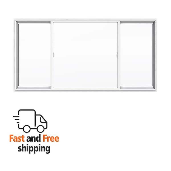 V-2500 96 in. x 48 in. White Vinyl Nailfin Sliding Window with Low E, Argon, Screen, and No Grids
