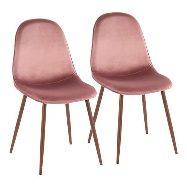 Lumisource Pebble Pink Velvet and Walnut Metal Side Dining Chair (Set of 2)