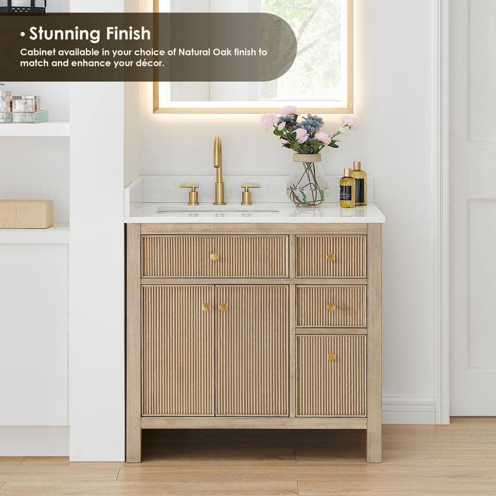 Cerrito 36" Natural Oak Vanity with White Stone Top
