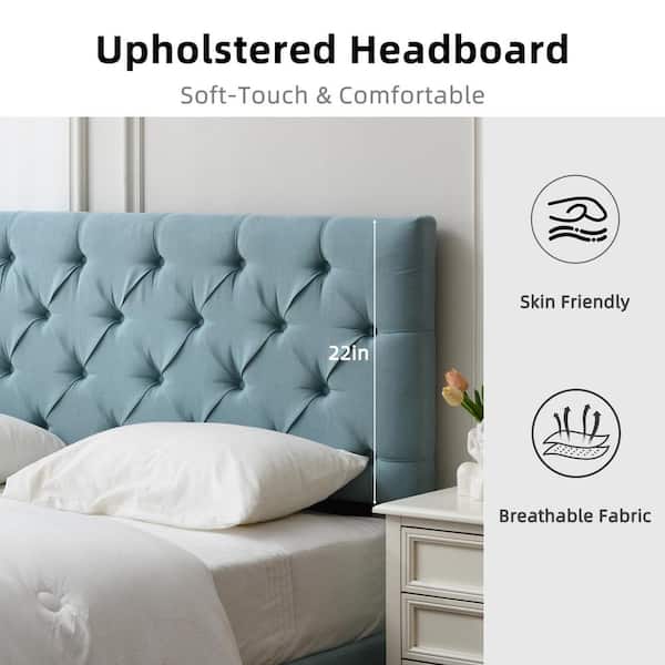 Ahokua Aqua Blue Frame King Size Upholstered Platform Bed with