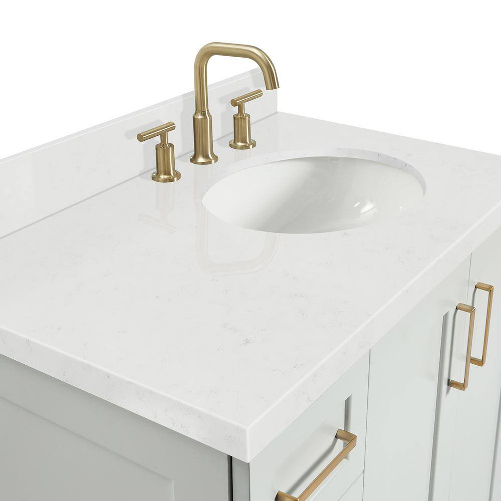 Gray Freestanding Single Vanity with Brass Hardware