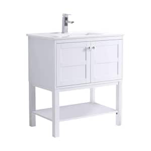 Brooklyn 30 in. W x 18.11 in. D x 33.46 in. H Bath Vanity in White with White Ceramic Top
