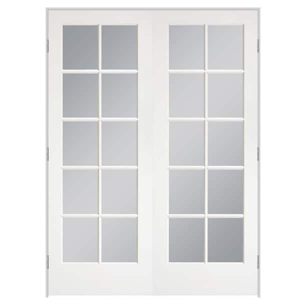Masonite 60 in. x 80 in. No Panel 10-Lite Primed White Hollow-Core Smooth Pine Prehung Interior French Door