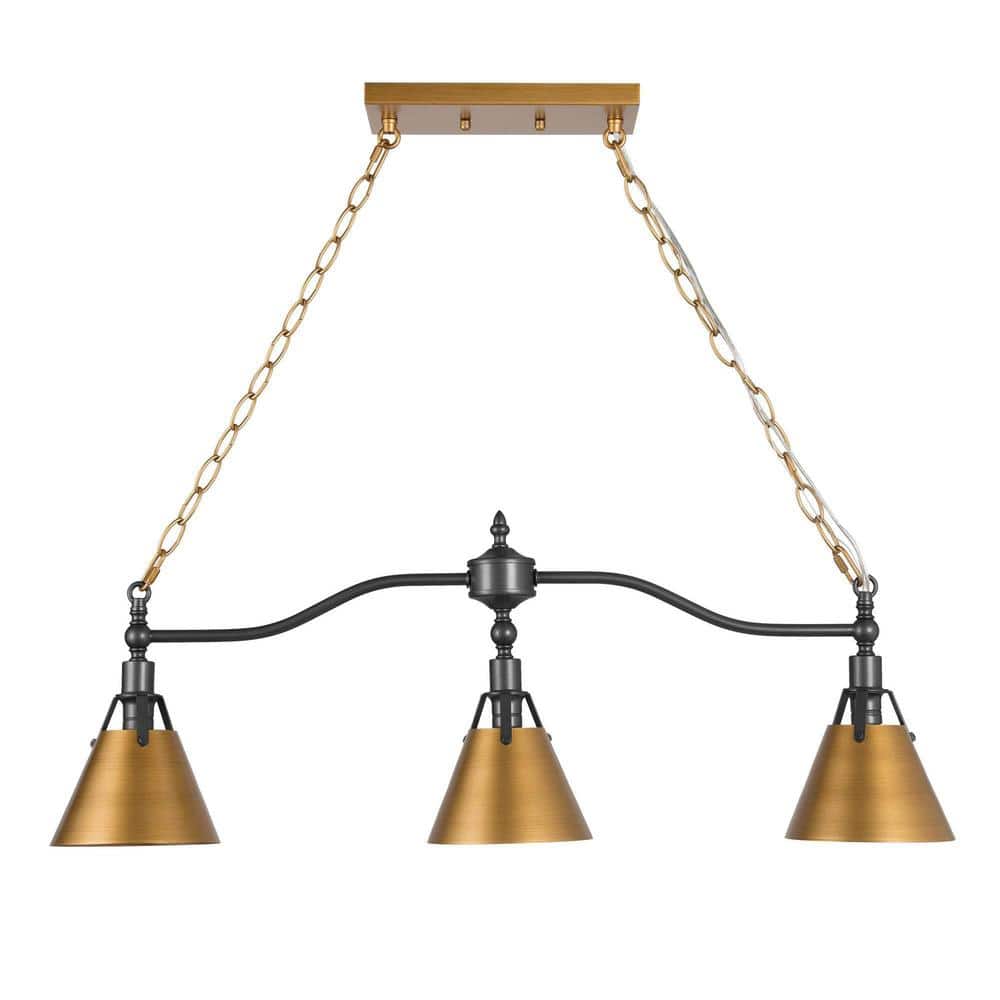 3-Light Metal Gold Island Farmhouse Chandelier with Bell Shades Perfect for