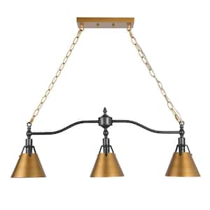 3-Light Metal Gold Island Farmhouse Chandelier with Bell Shades Perfect for Modern Kitchens, Dinning and Living Room.