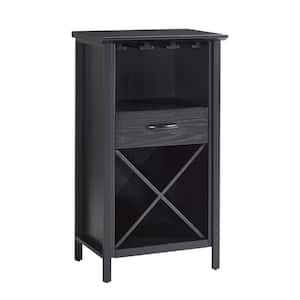 Leah 20 in. W x 36 in. H Black Mini Bar Cabinet For Stemware and Bottle Storage