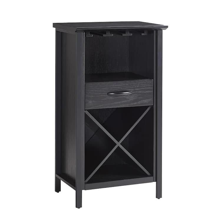 Leick Home Leah 20 in. W x 36 in. H Black Mini Bar Cabinet For Stemware and Bottle Storage