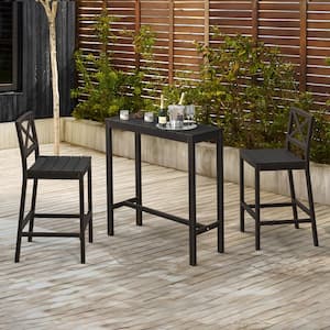 Humphrey 3 Piece 55 in. Black Aluminum Outdoor Patio Dining Set Pub Height Bar Table Plastic Top With Armless Bar Chairs