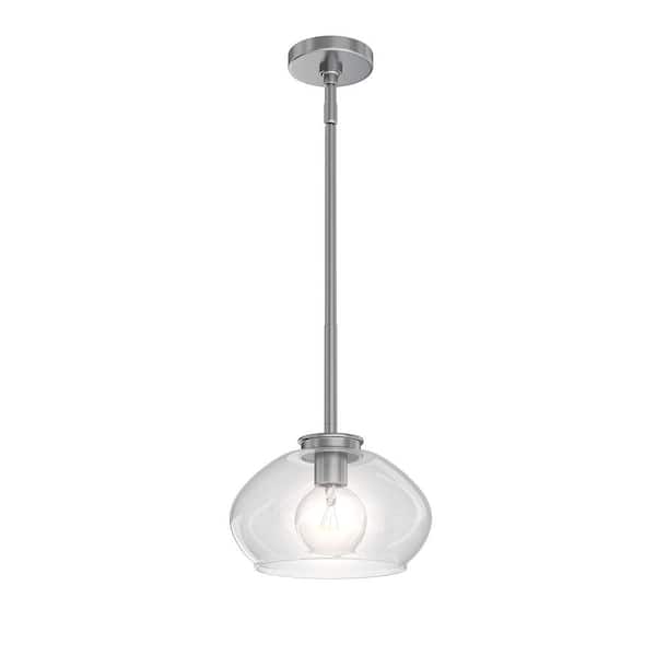 LumLight Kinsmon 10 in. Plug and Play 1-Light Brushed Nickel Pendant Light with SkyPlug