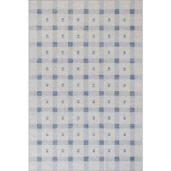 Gingham Machine Washable Blue 10 ft. x 14 ft. Indoor Area Rug