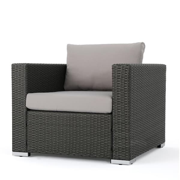 Noble House Rosen Gray Wicker Outdoor Patio Lounge Chair with Light Gray Cushions