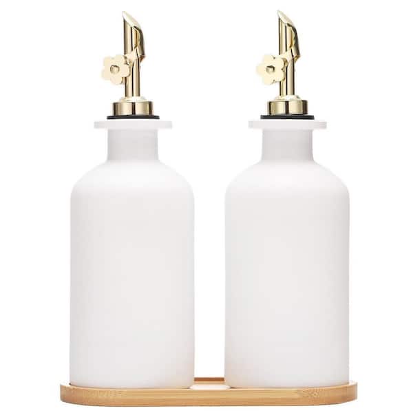 11.8 oz. Olive Oil Dispenser for Kitchen White Glass Kitchen Dispenser Bottle Leakproof Olive Oil Bottles (2-Pack)