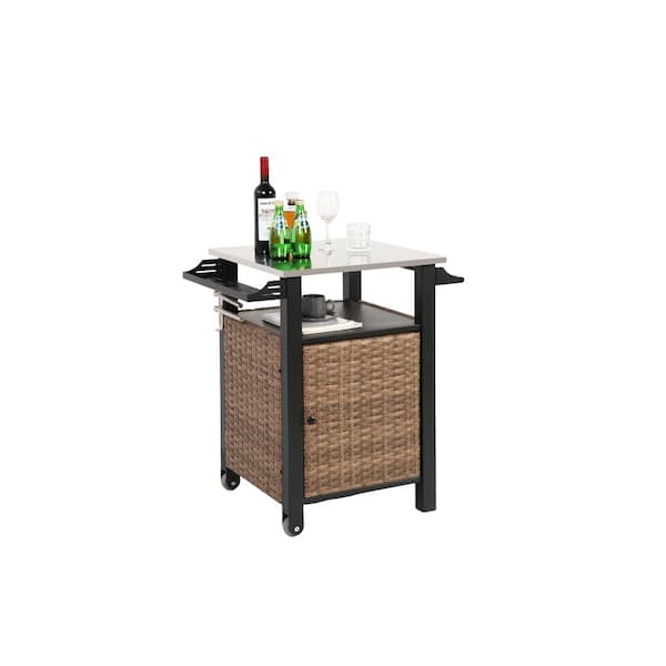 8 cu. ft. Steel Outdoor Bar Cart-Rolling Patio with Storage Cabinet, and Towel Holder for Garden or BBQ Station