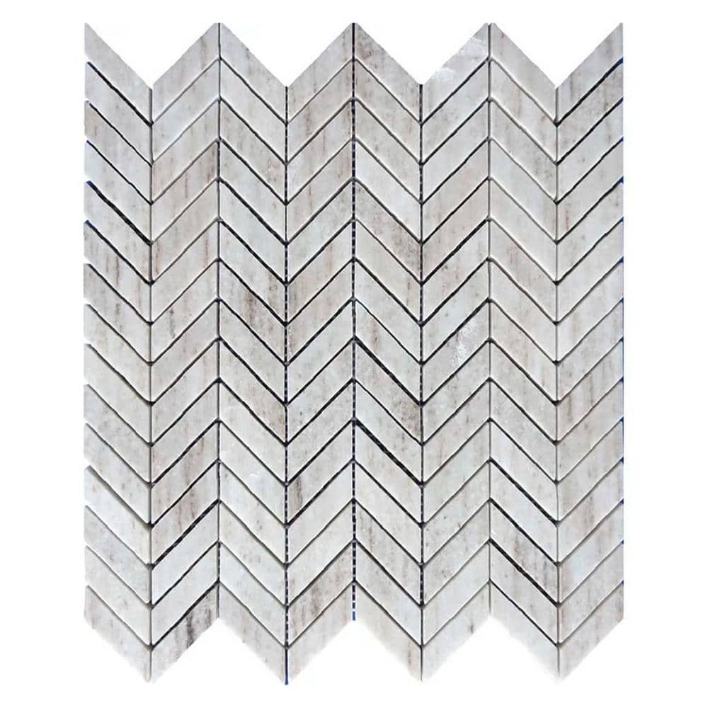 Mirage 11 in. x 13 in. Polished White Crystal Sand Marble Mosaic Chevron Wall and Floor Tile (4.90 sq. ft./case) 5-Pack price history on PriceWatchPro