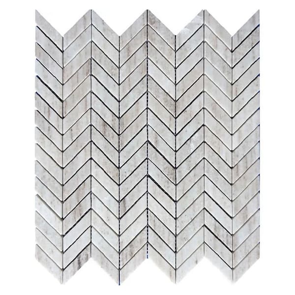 Mirage 11 in. x 13 in. Polished White with Gray Vein Marble Mosaic Chevron Wall and Floor Tile (4.9 sq. ft./case)-5 Pack