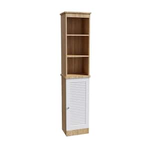 13.4 in. W x 10.3 in. D x 67 in. H Brown Freestanding Linen Cabinet with 3 Open Shelves and Single Door for Bathroom