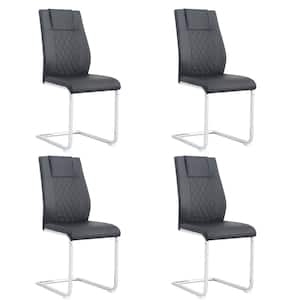 Black Faux PU Leather Dining Chairs with Metal Legs Set of 4