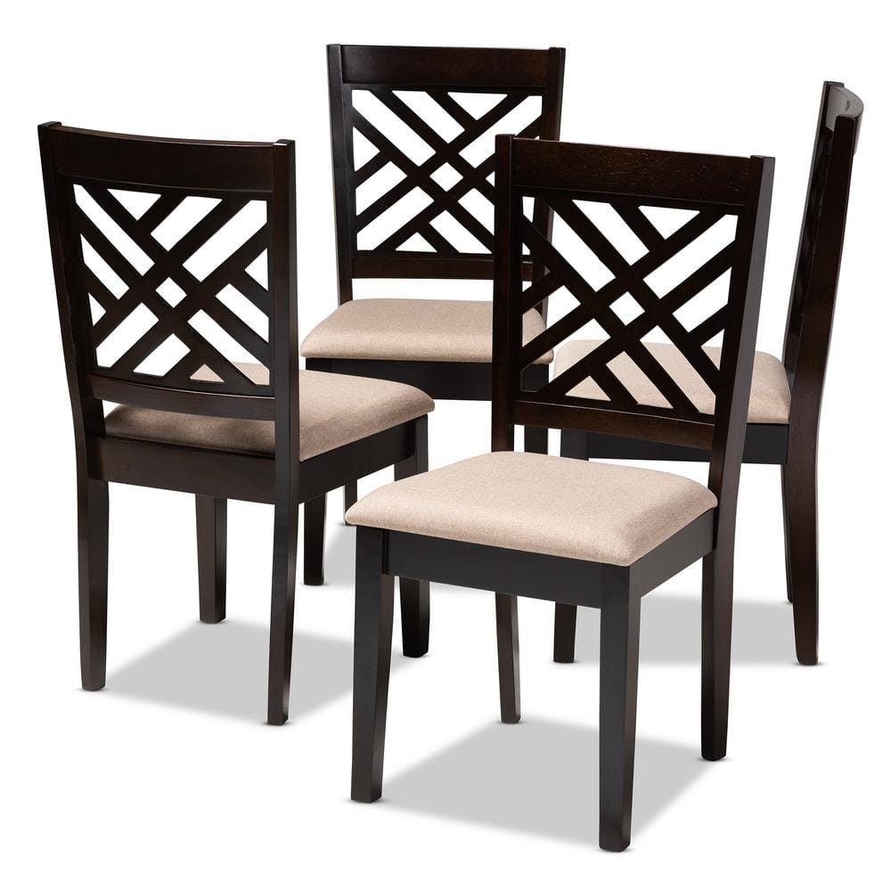 Caron Mahogany Rubberwood Dining Chairs with Lattice Back, Set of 4