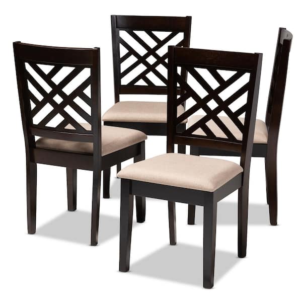 Baxton Studio Caron Sand Brown and Espresso Fabric Dining Chair (Set of 4)