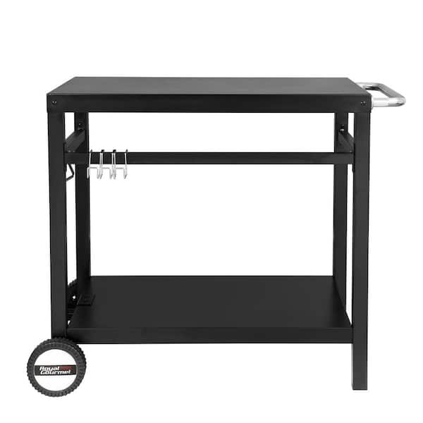 Royal Gourmet Double Shelf Movable Dining Cart Work Table with Handle Outdoor Kitchen Prep Trolley Storage