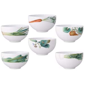 Kyoka Shunsai 5.25 in., 21 fl. Oz. White Porcelain Assorted Set of of 6 Deep Footed Bowls