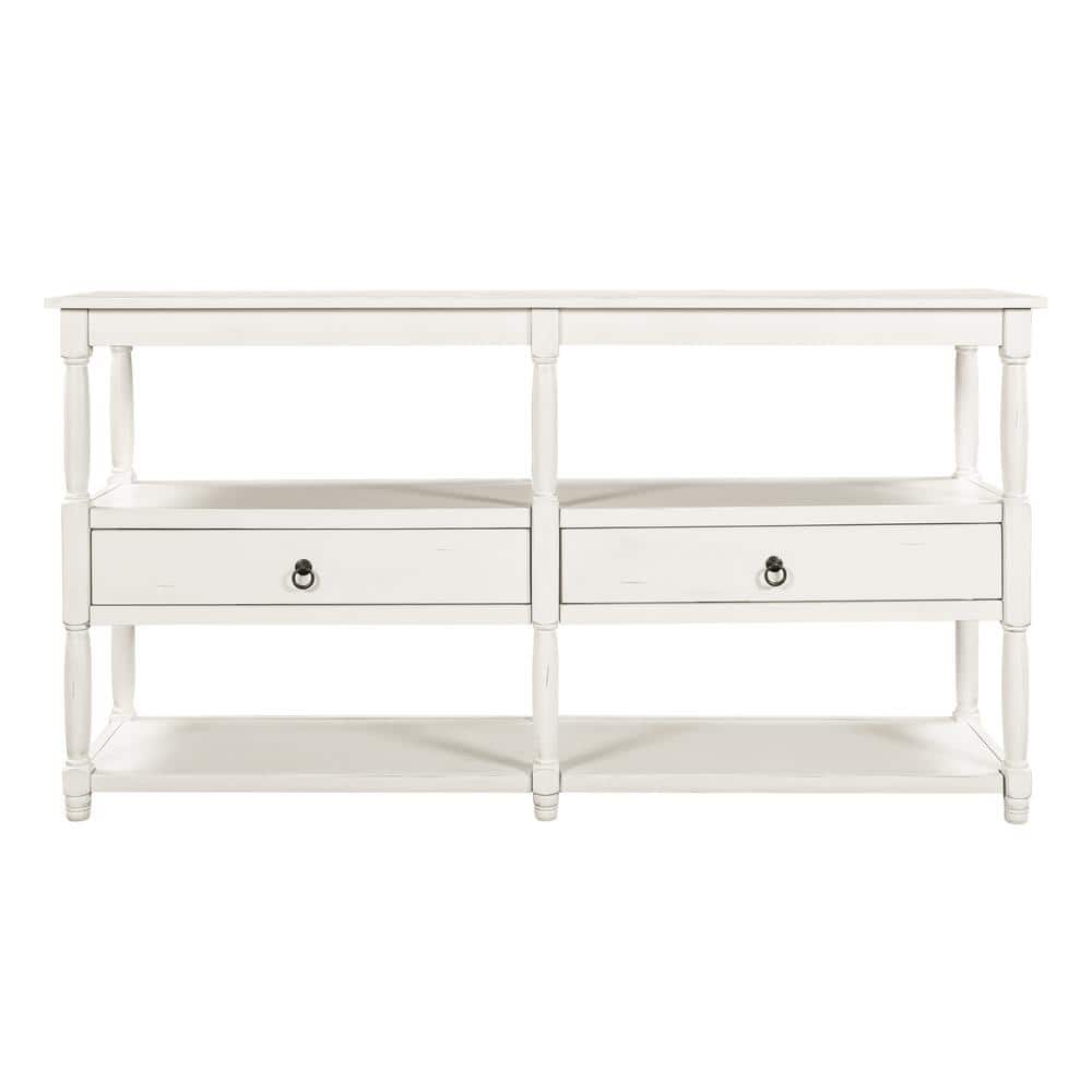 57.90 in.x 32.00 in.Antique White Rectangle Wooden Console Table