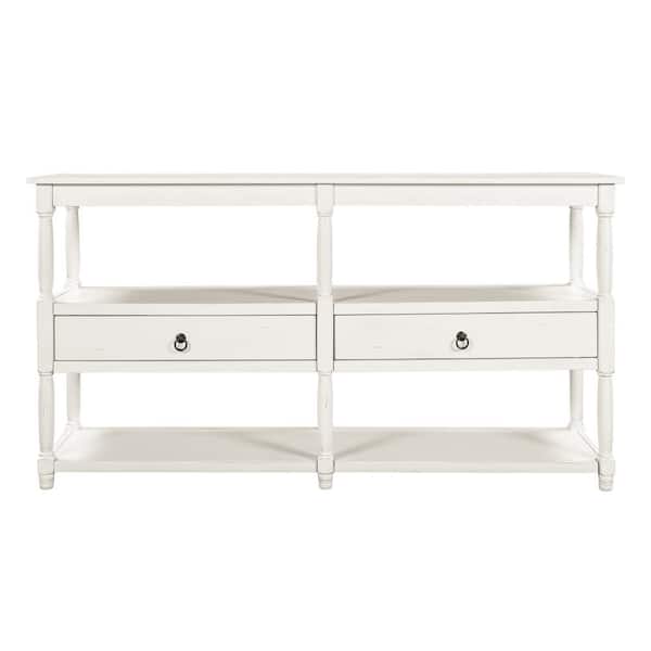 Unbranded 57.90 in.x 32.00 in.Antique White Rectangle Wooden Console Table