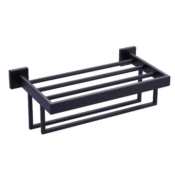 16 in. 2-Towel Holders Wall mounted Towel Rack in Matte Black