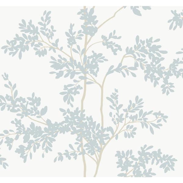 White and Cloud Blue Lunaria Silhouette Paper Non-Pasted Matte Wallpaper