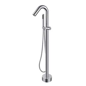 Single-Handle High Arch Floor Mount Freestanding Tub Faucet Bathtub Filler with Hand Shower in Chrome