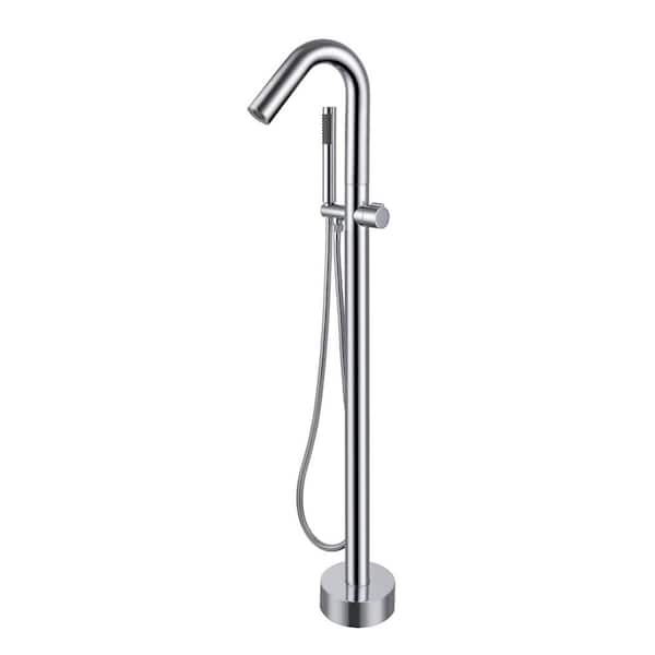 Maincraft Single-Handle High Arch Floor Mount Freestanding Tub Faucet Bathtub Filler with Hand Shower in Chrome