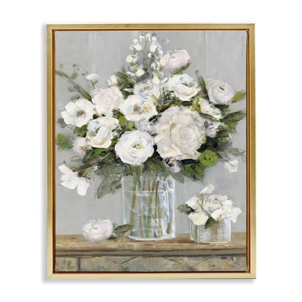 Country White Full Blossoms by Sally Swatland Gold Floater Frame Graphic Art Print Nature 17 in. x 21 in.
