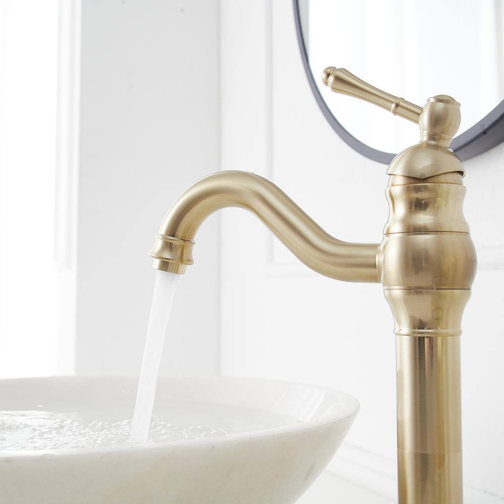 Brushed Gold Single Handle High-Arc Vessel Sink Faucet