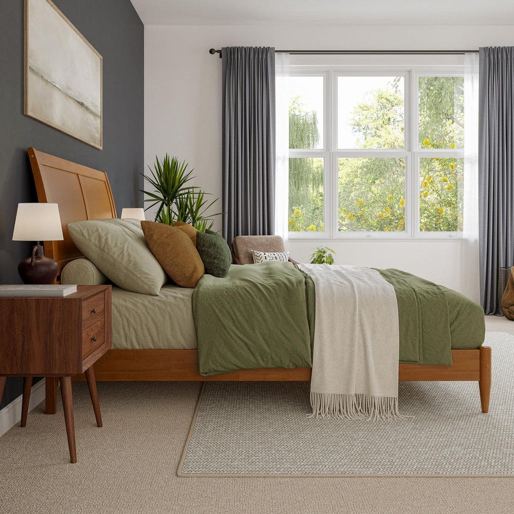 Valencia Light Toffee Queen Solid Wood Platform Bed with Sleigh Headboard