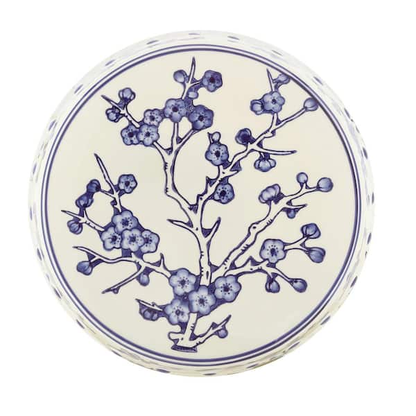 Jonathan Y Keramik-Gartenhocker – 40,6 Cm, Marineblau/weiß, Mit Glücksmünzen-Muster, Für Drinnen & Draußen