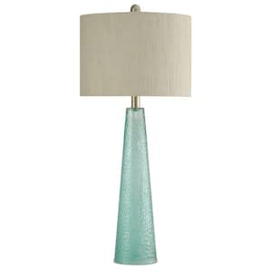 29.5 in. Blue Table Lamp with Beige Hardback Fabric Shade