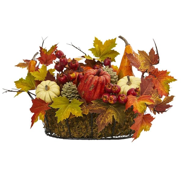 Nearly Natural Pumpkin, Gourd, Berry and Maple Leaf Artificial Arrangement