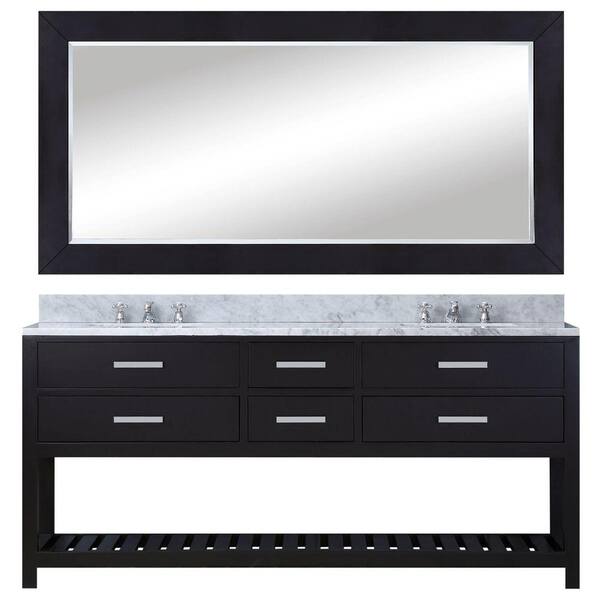 Water Creation 72 in. W x 21.5 in. D Vanity in Espresso with Marble Vanity Top in Carrara White, Mirror and Chrome Faucets