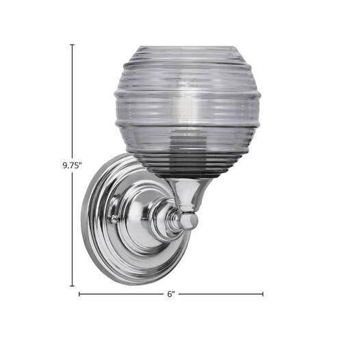 Fulton 1-Light Chrome Wall Sconce 6 in. Smoke Ribbed Glass Home