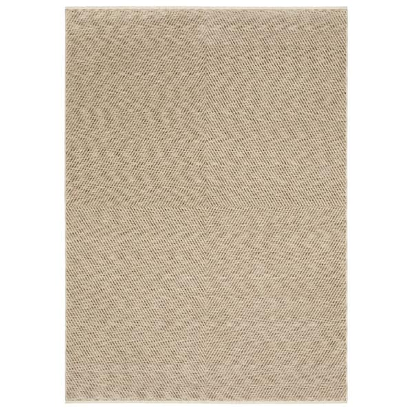 Eclipse Beige/Blue 8 ft. x 11 ft. Geometric Solid Stripe Polyester Fringe-Edge Indoor Area Rug