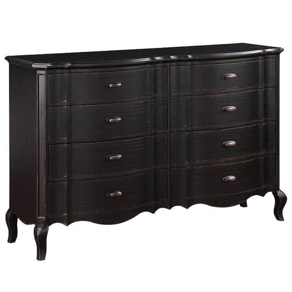 Black and Chrome 8-Drawer 64 in. Wide Dresser Without Mirror