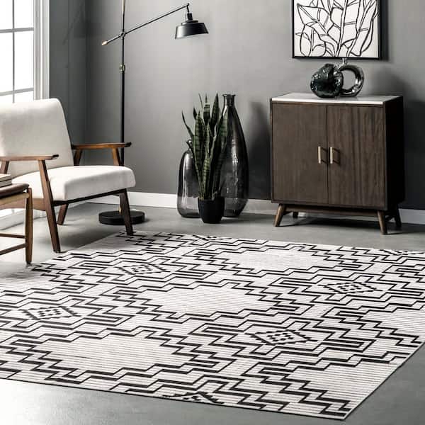 Tashia Modern Geometric Machine Washable Charcoal 8 ft. x 10 ft. Indoor Rectangle Area Rug