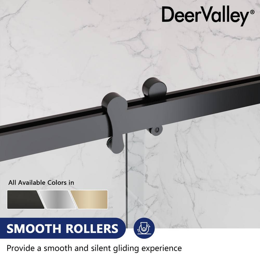 Matte Black Frameless Double Sliding Shower Door with Clear Glass