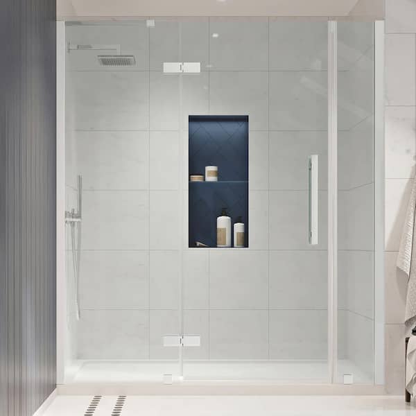 OVE Decors Tampa 60 in. L x 34 in. W x 75 in. H Alcove Shower Kit with Pivot Frameless Shower Door in Chrome and Shower Pan