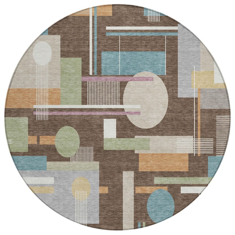Chantille Machine Washable Indoor/Outdoor Abstract ACN2822 Coffee 8 ft. x 8 ft. Round Rug price history on PriceWatchPro