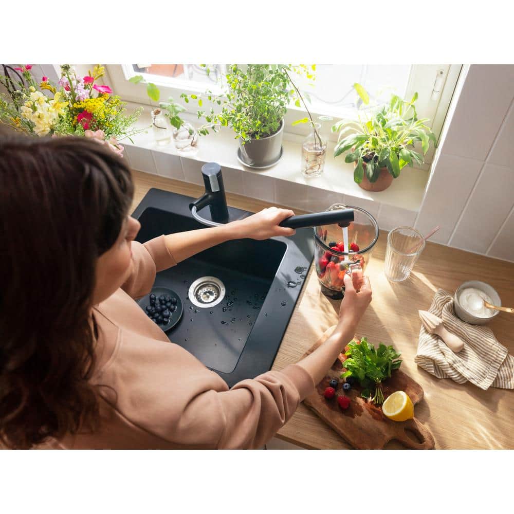 Matte Black Brass Kitchen Faucet with Pull-Out Spray