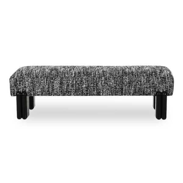 NADAAL STUDIOS Jessamine Black 56 in. Bedroom Bench with Boucle Upholstery and Double Leg Column Detailing
