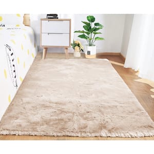 Mmlior Faux Rabbit Fur Light Brown 4 ft. x 6 ft. Fluffy Cozy Furry Area Rug