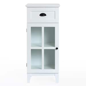 15.7 in. White Rectangle Wood End Table with Storage and Cabinet
