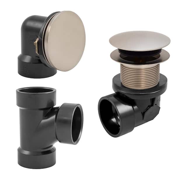 Unbranded Illusionary Overflow, Sch. 40 ABS Plumbers Pack with Tip-Toe Bath Drain in Satin Nickel